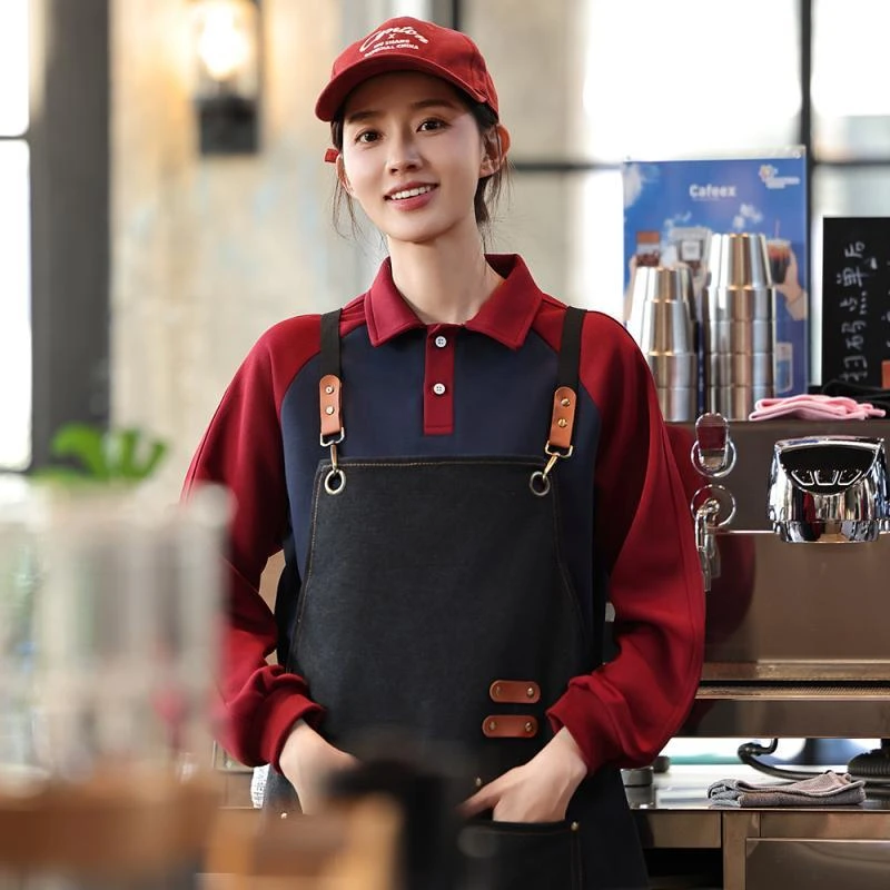 餐饮卫衣工作服定制长袖秋冬奶茶火锅烧烤店前厅服务员工衣套装女