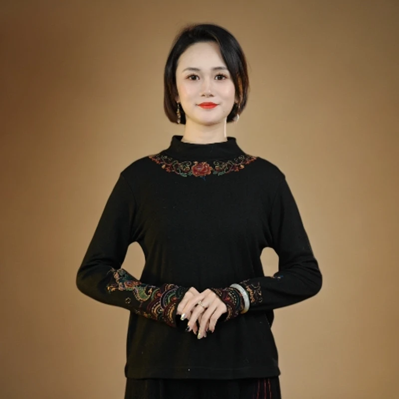 高定刺绣国风加绒打底衫