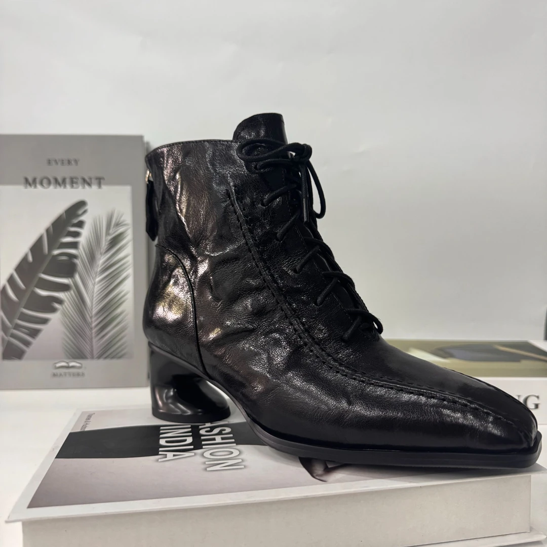 2024冬季马皮羊毛皮毛一体方头女士女鞋绒里绒垫女士加绒皮毛靴