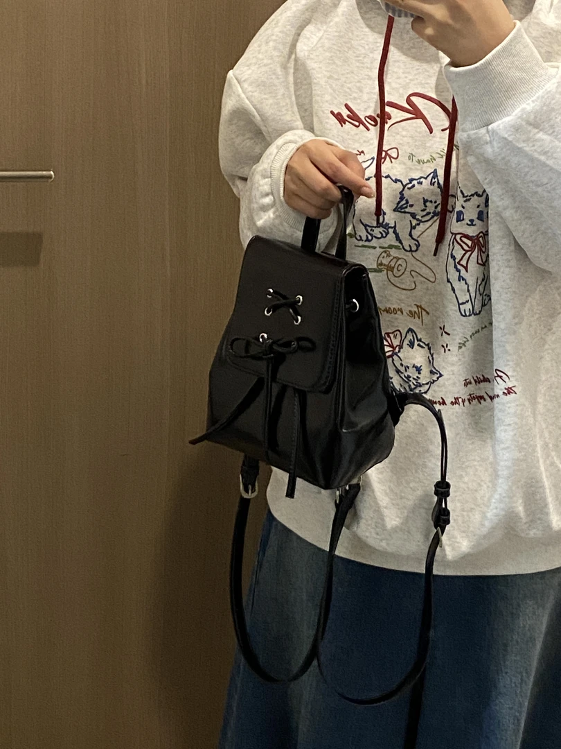 小众高级感抽绳双肩包女2023新款潮大容量学生上课书包百搭单肩包