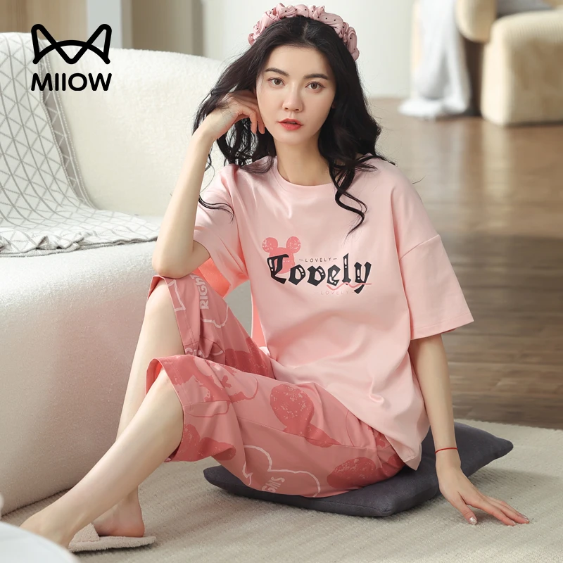 猫人睡衣女夏季新款甜美小熊可外穿家居服短袖七分裤套装 KY-7032