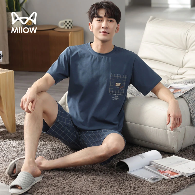 猫人睡衣男款简约气质休闲可外穿家居服柔软棉质两件套KY-5207