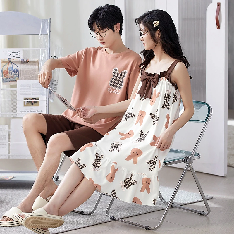 芬腾可安夏季情侣装吊带性感睡裙家居服夏天薄款睡衣一男一女纯棉