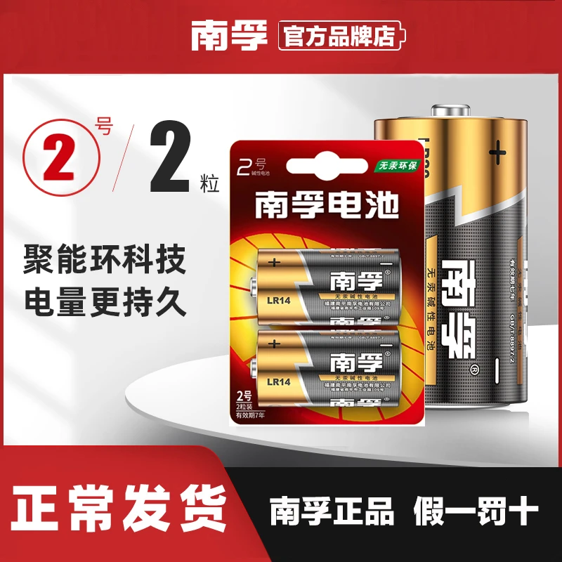 南孚碱性2号中号LR14电池煤气灶环保燃气炉热水器天然气大号科技