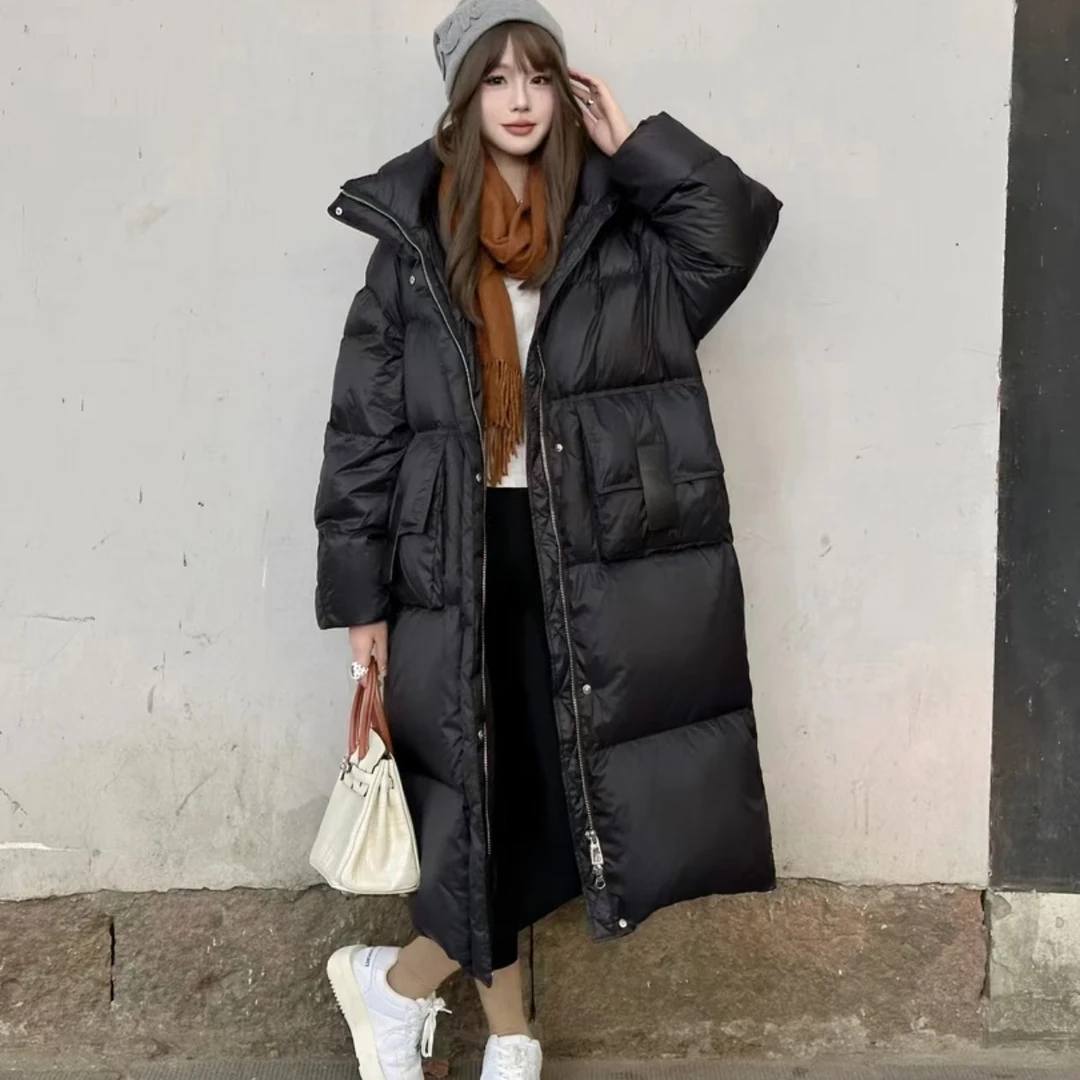 时尚连帽皮标大被子款羽绒服