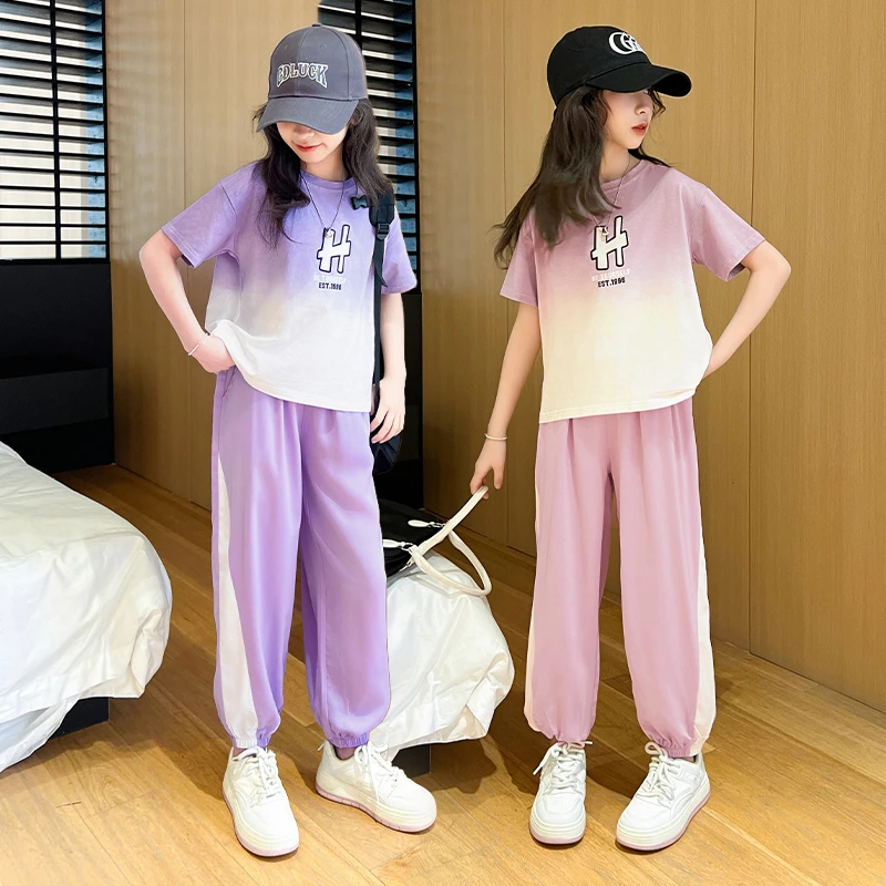 女童冰丝速干裤洋气套装2025年夏季儿童时髦中大童防蚊裤凉感裤子