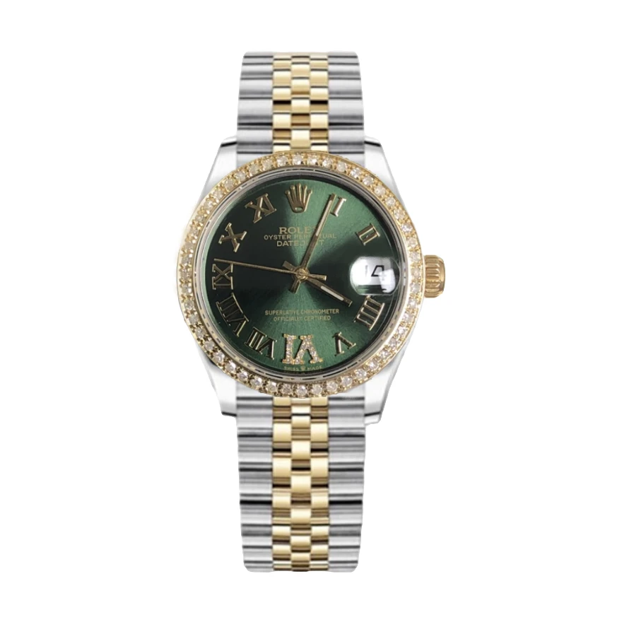 99新 Rolex/劳力士 日志系列68273/31mm/绿盘罗马六点钻钻圈/单表