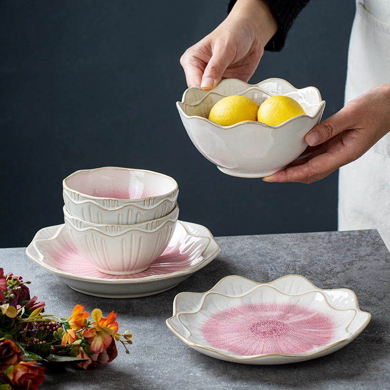 陶瓷盘子家用复古个性米饭碗汤碗菜盘创意加厚碗碟组合微波炉餐具