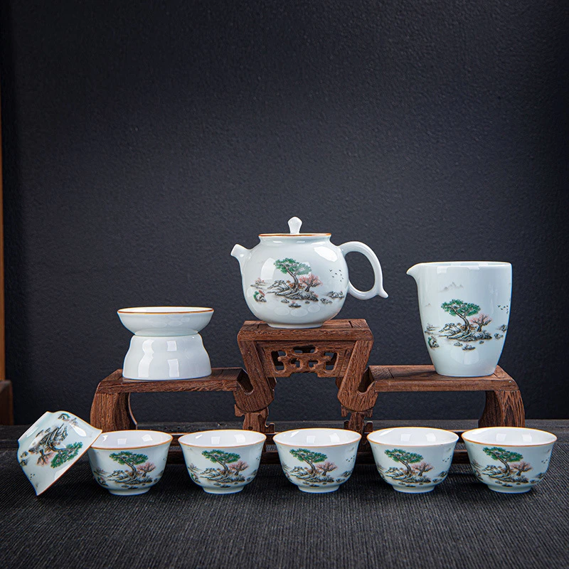 高档陶瓷茶具套装办公商务茶杯茶壶整套陶瓷功夫茶具礼品中式家用