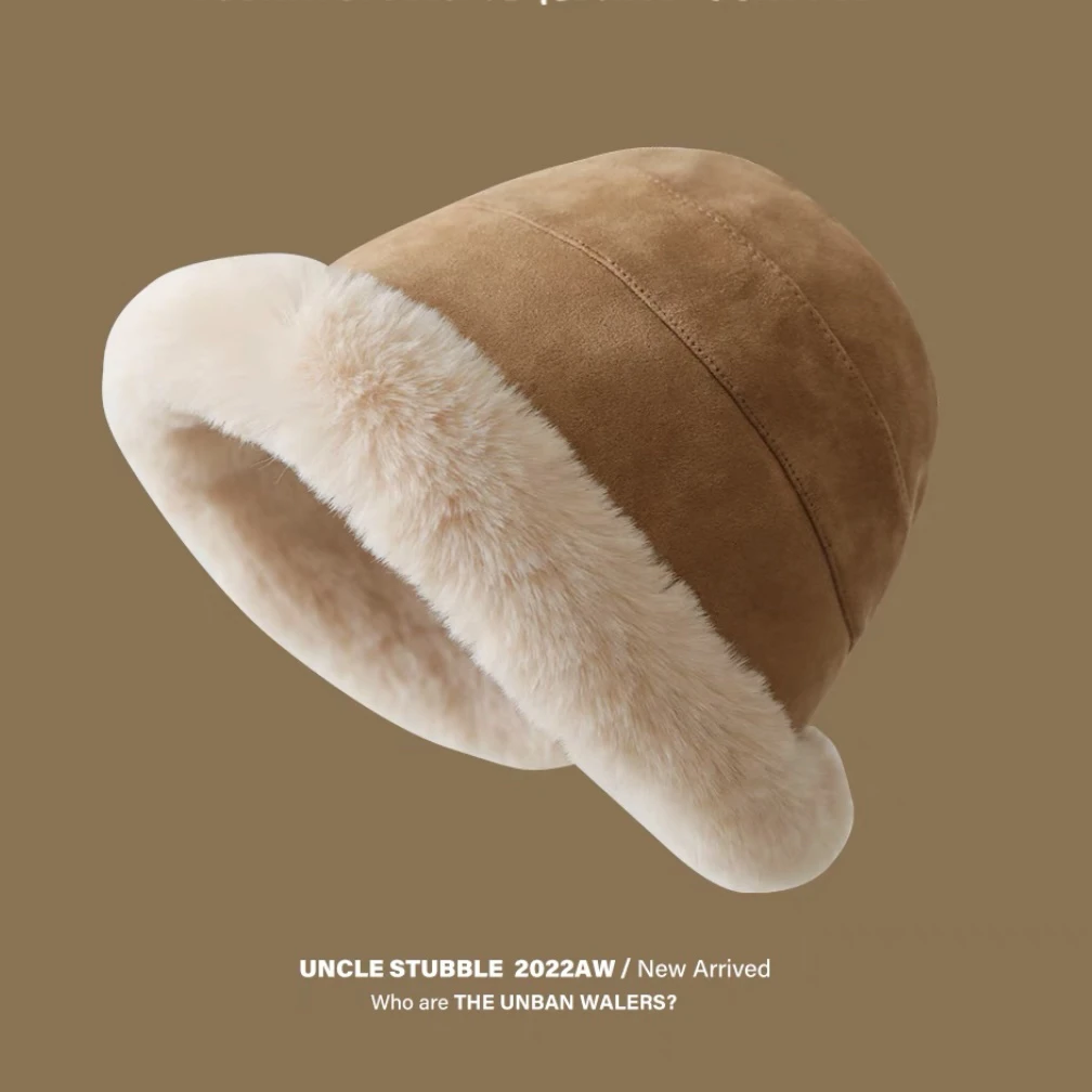 2025冬季新款百搭洋气加厚保暖渔夫帽加绒保暖护耳毛绒盆帽帽子