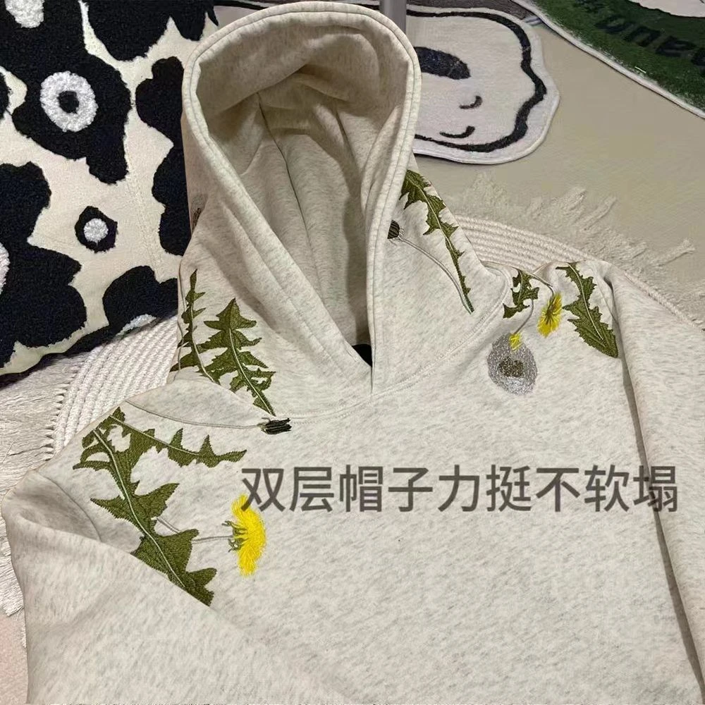 大码300斤国潮风菊花刺绣连帽卫衣男女秋冬加绒情侣通勤百搭上衣