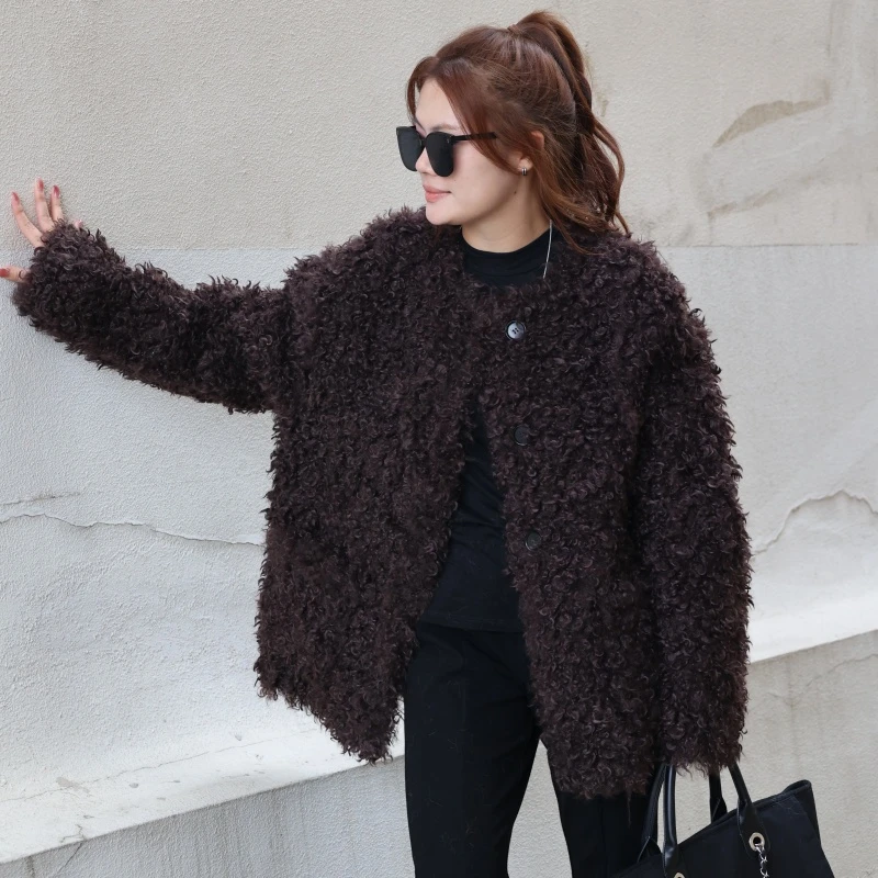 MZ  高级感轻奢小香风冬季时尚皮毛一体泰迪棕毛毛外套