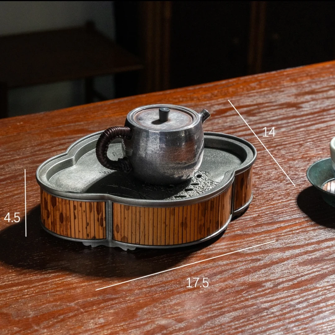 【古锡壶承】古篱梅妃纯锡壶承干泡湿泡家用储水茶台壶托茶托茶盘