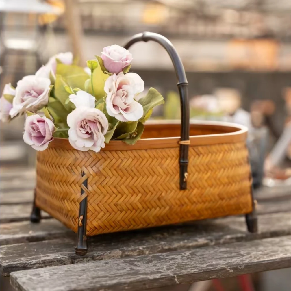 【悦心】竹编提篮花篮竹篮子手工户外水果筐紫竹制品