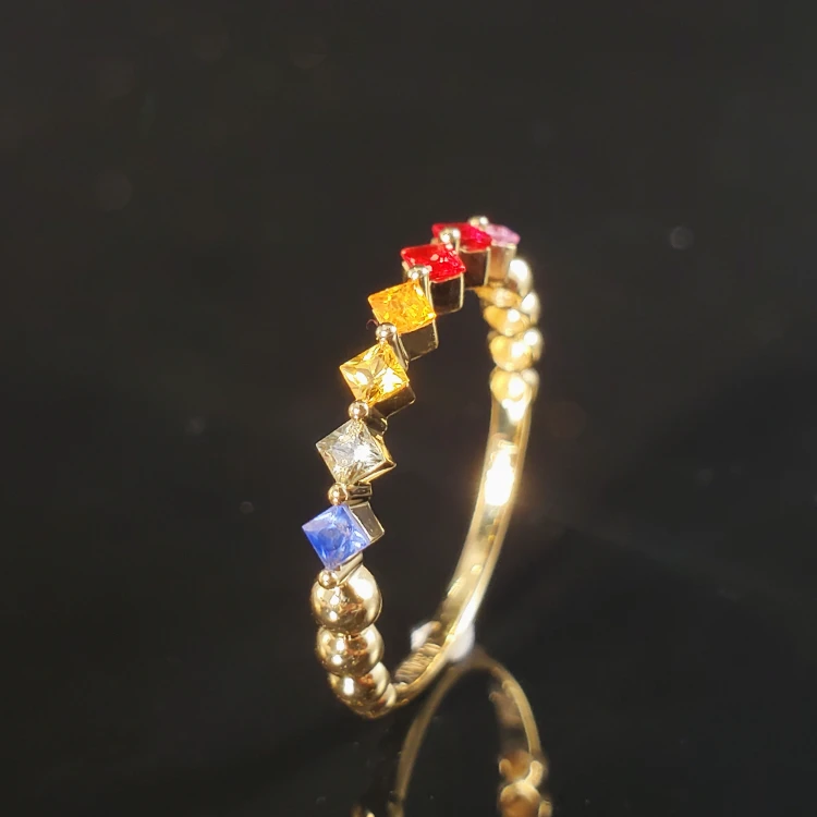 18K金彩色蓝宝石排戒戒指 G4472