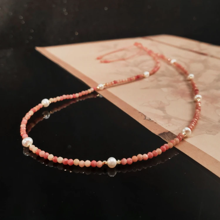 18K金蔷薇石小米珠抽拉项链（多样性发货） G7611