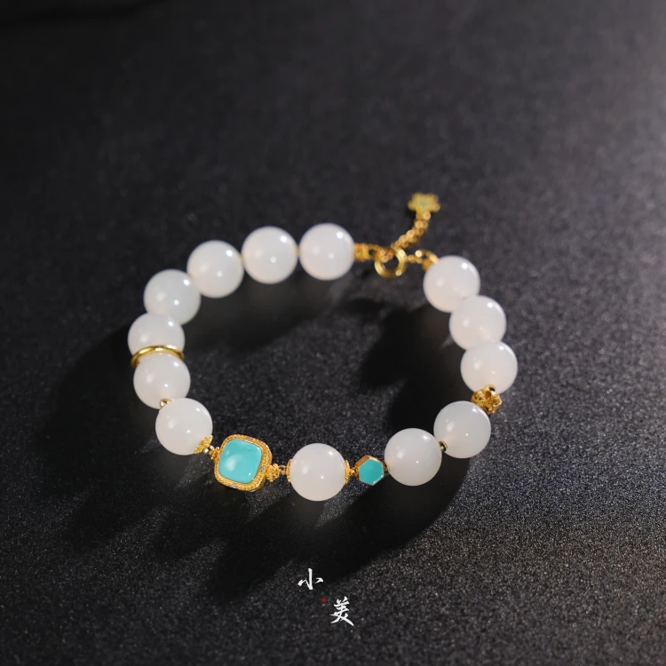 18K金和田玉绿松手链10mm（多样性发）G9396