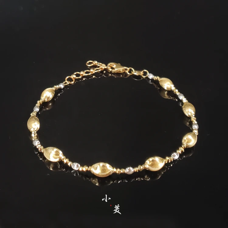 18K金双色黄白猫眼金珠手链 G9321