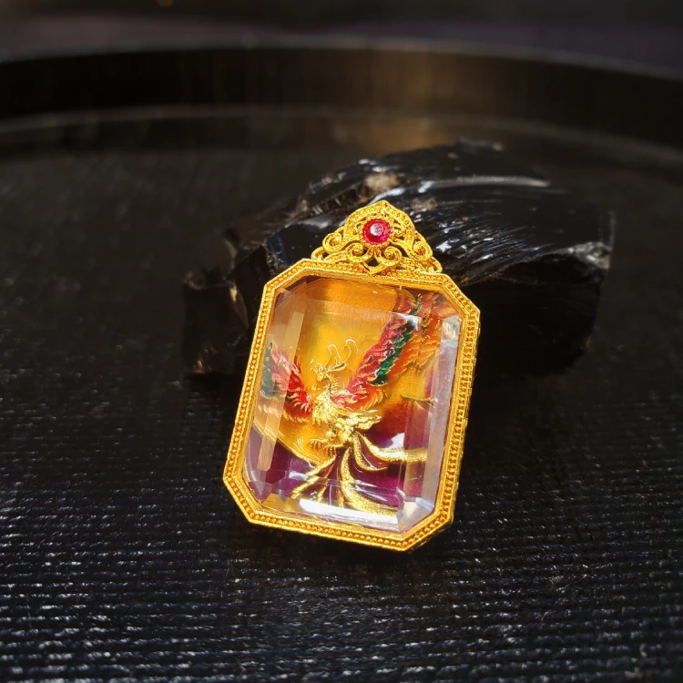 18K金水晶烧蓝凤凰吊坠 重工精美 G7587