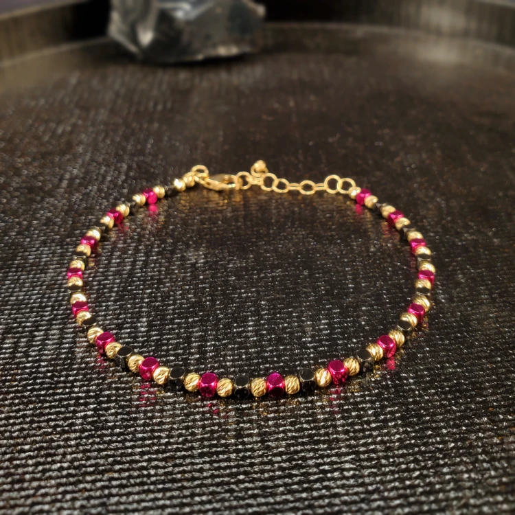 18K金*彩色珠珠方糖手链  个性重工G5915