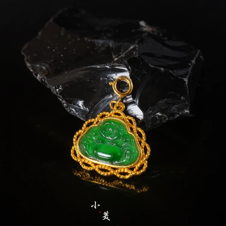 18K金天然A货翡翠佛公吊坠滴溜 万能扣 G6855