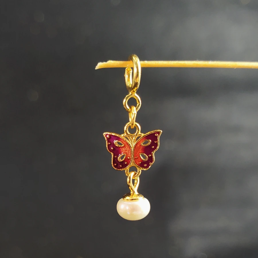 烧蓝蝴蝶珍珠流苏吊坠 万能扣S5048