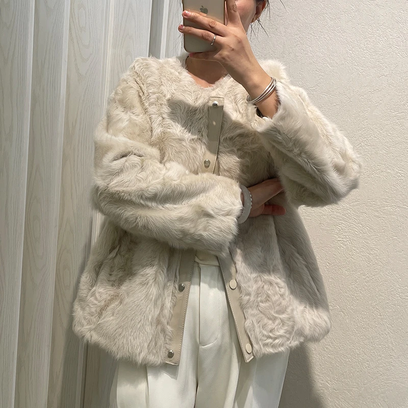 秋冬羊毛小湖羊外套2024显瘦遮肉