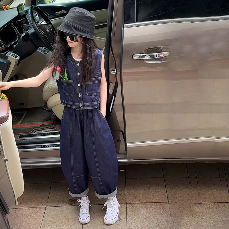 【影宝妈妈定制款】亲子装女童夏季短袖牛仔套装