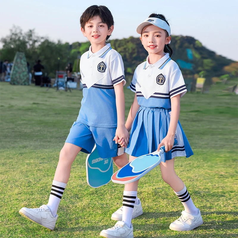 小学生校服夏装儿童运动风幼儿园园服夏款短袖演出服运动风套装女