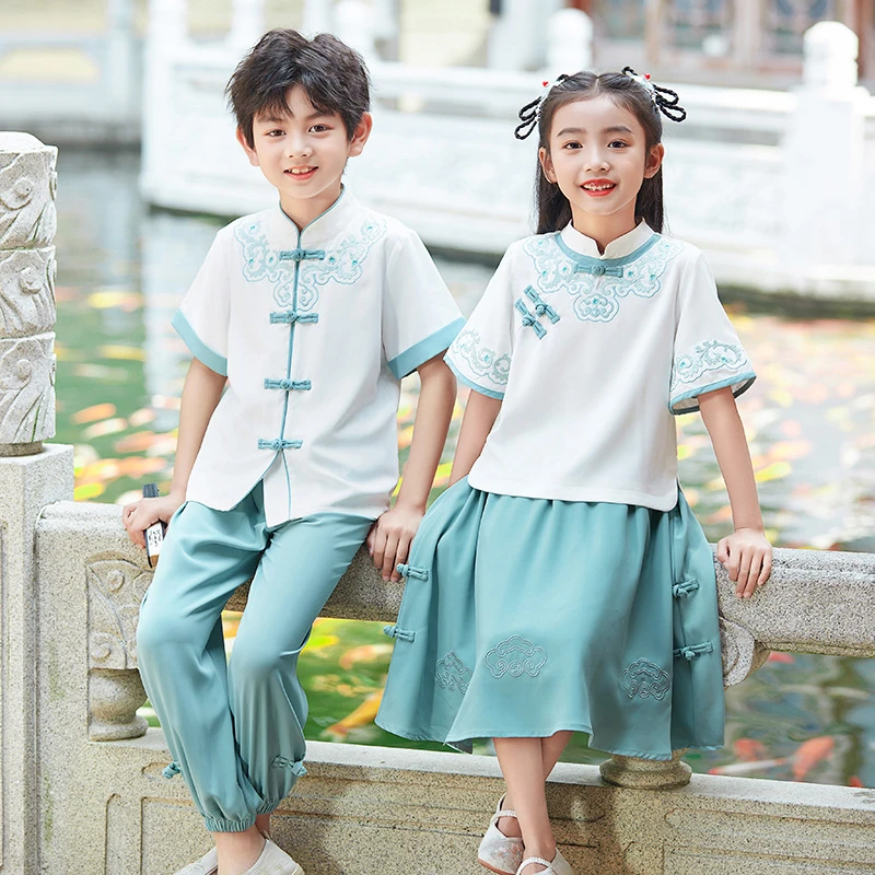 中国国学风幼儿园园服夏季短袖两件套装班服小学生夏套装班服校服