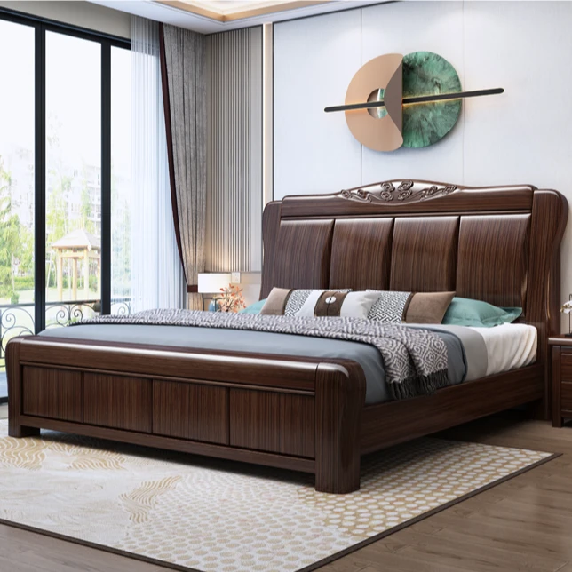 凤琦紫金檀木实木床1.8米全新中式双人床主卧1.5现代简约轻奢婚床