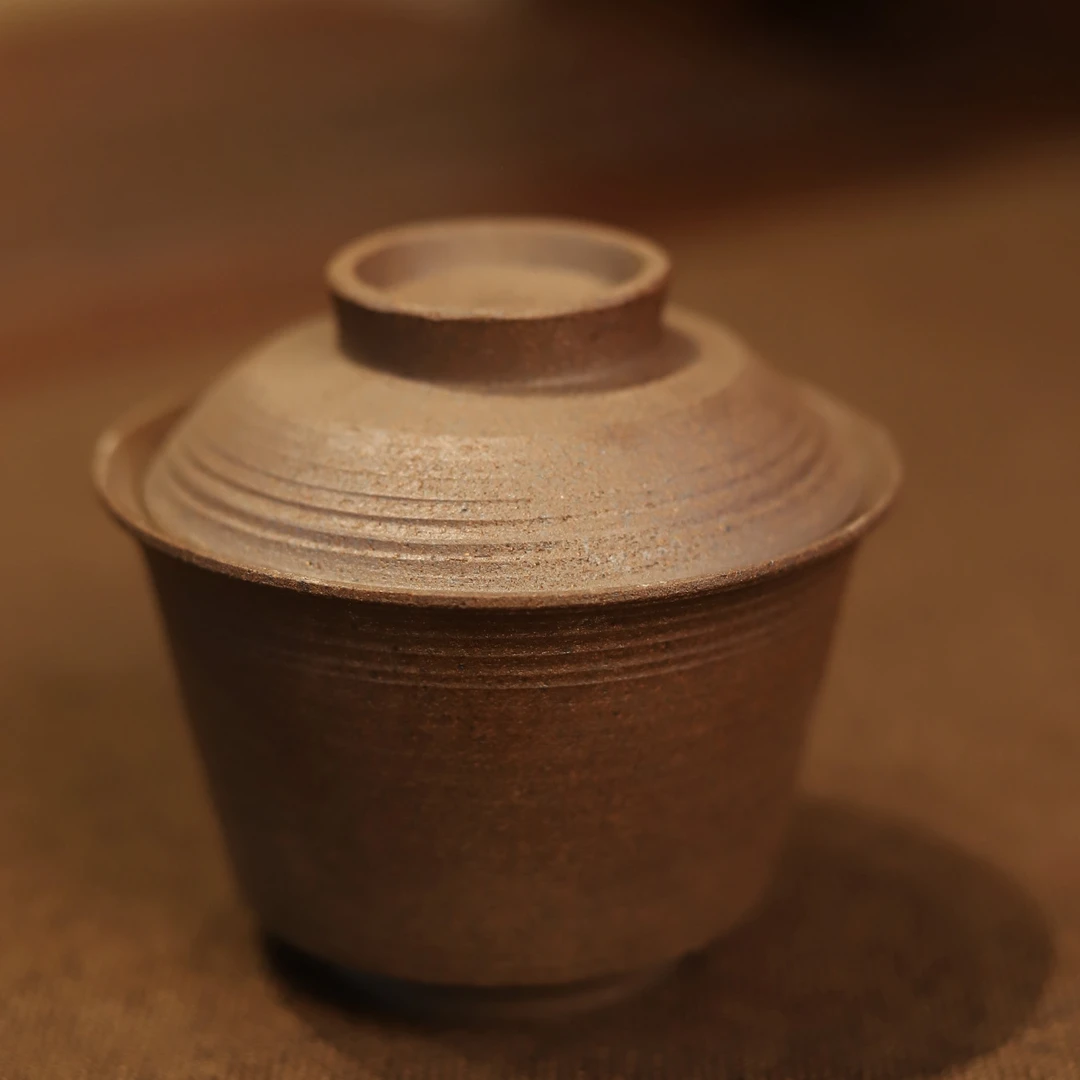 暖小瓷 粗陶老岩泥二才盖碗 中式复古创意泡茶碗家用功夫茶具盖碗