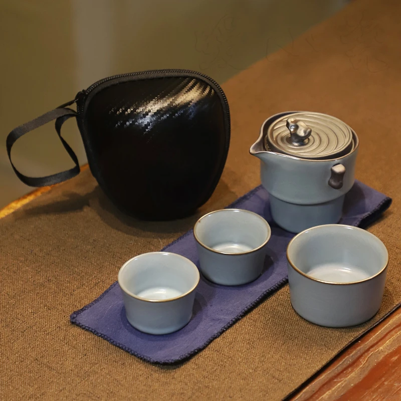 旅行杯陶瓷便携式茶壶茶具一壶二杯功夫套装快客杯车载旅游露营