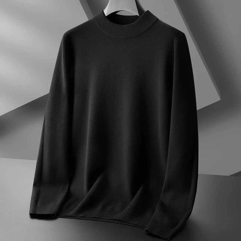 【吴老板大码男装】加肥加大码半高领长袖毛衣针织春纯色长袖打底