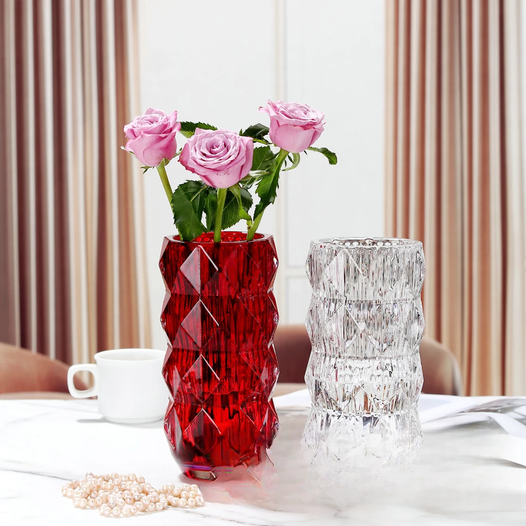 北欧ins水晶玻璃圆卢索花瓶水培插花花瓶客厅富贵竹装饰摆件