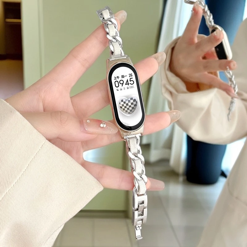 适用小米手环10表带9pro小香风牛仔链9nfc红米watch6/5女款手表链