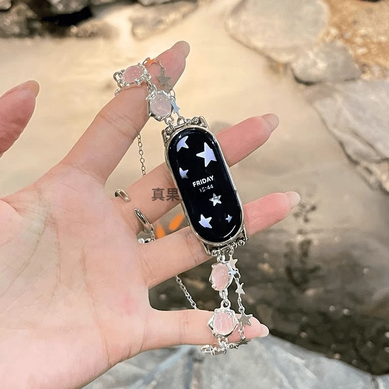 适用小米手环10表带9pro粉色猫眼星星红米watch5女款9nfc金属表链