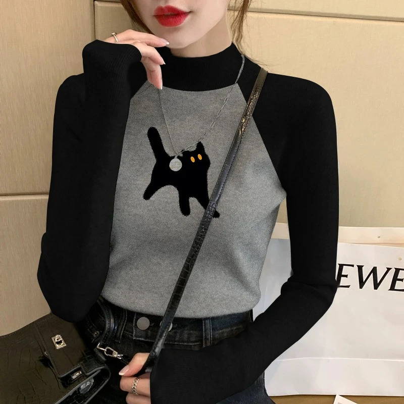 半高领韩版打底衫女秋冬灰色正肩修身显瘦内搭百搭长袖T恤上衣潮
