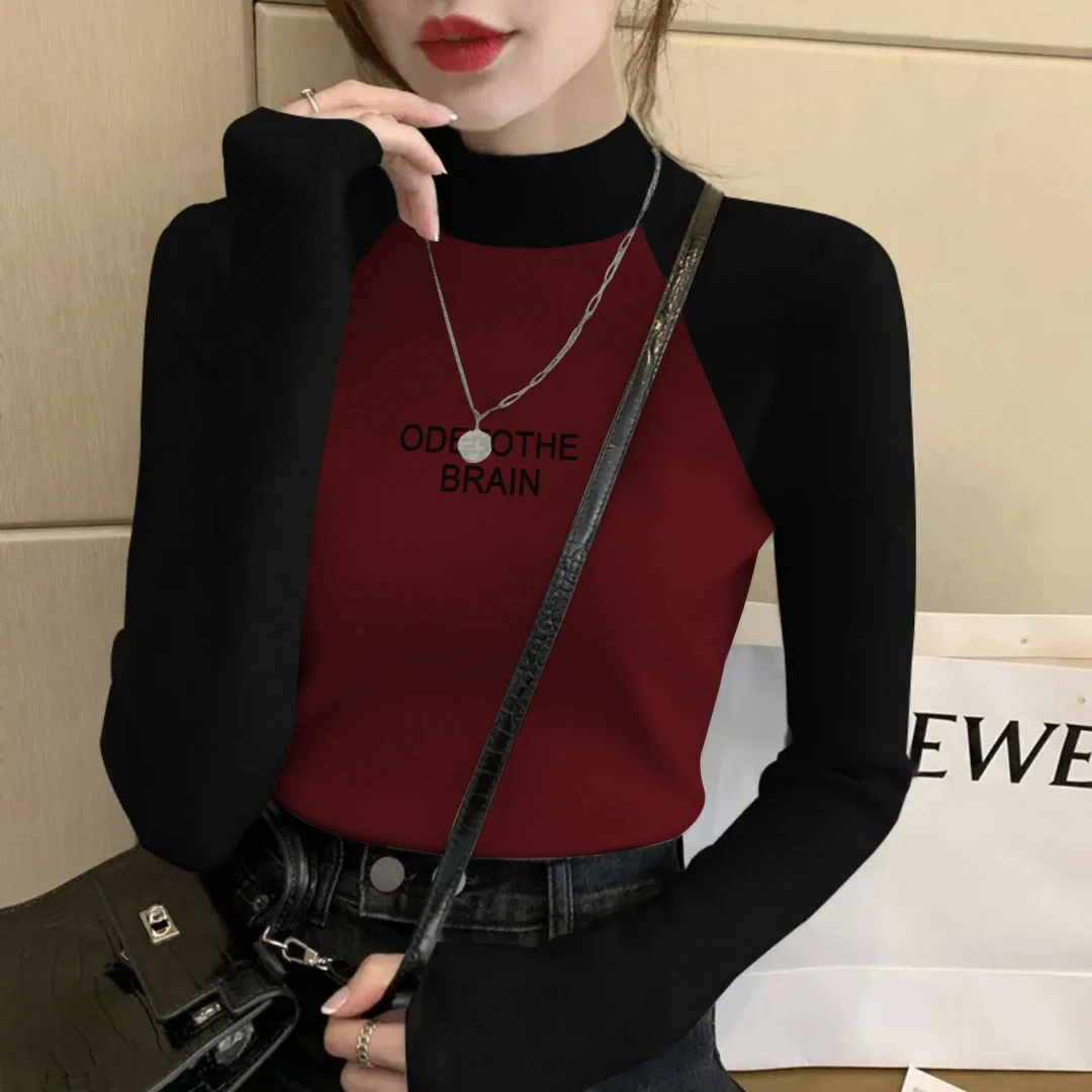 半高领韩版秋冬打底衫女安哥拉红修身显瘦内搭百搭长袖T恤上衣潮