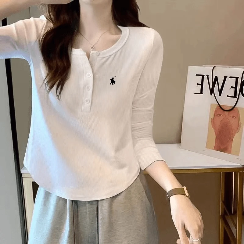 圆领上衣秋冬季大码修身显瘦长袖打底衫不规则设计感韩版简约T恤