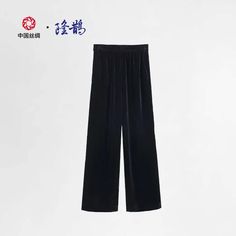 中国丝绸丝绒裤阔腿裤秋冬中式国风休直筒裤女款2024新款洋气裤子