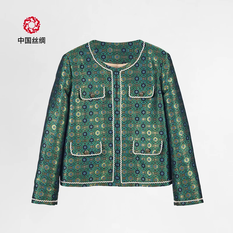 中国丝绸隆鹊『陆美英  棋盘蝴蝶纹锦』宋锦对襟上衣中式小香风外套