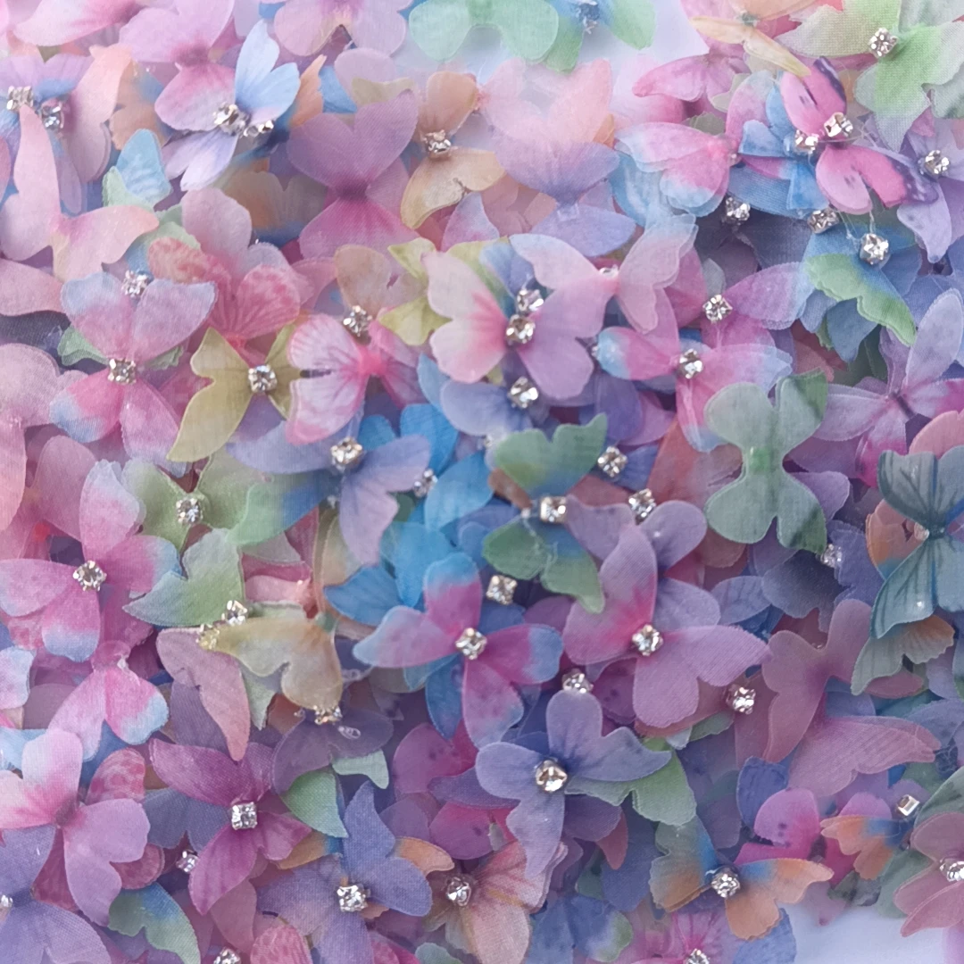 多款多色立体双层带钻薄纱蝴蝶diy美妆美甲化妆师自粘古风彩色幻