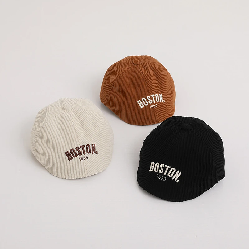 【玟悦】秋冬韩版男童洋气灯芯绒贝雷帽女童个性儿童前进鸭舌帽秋