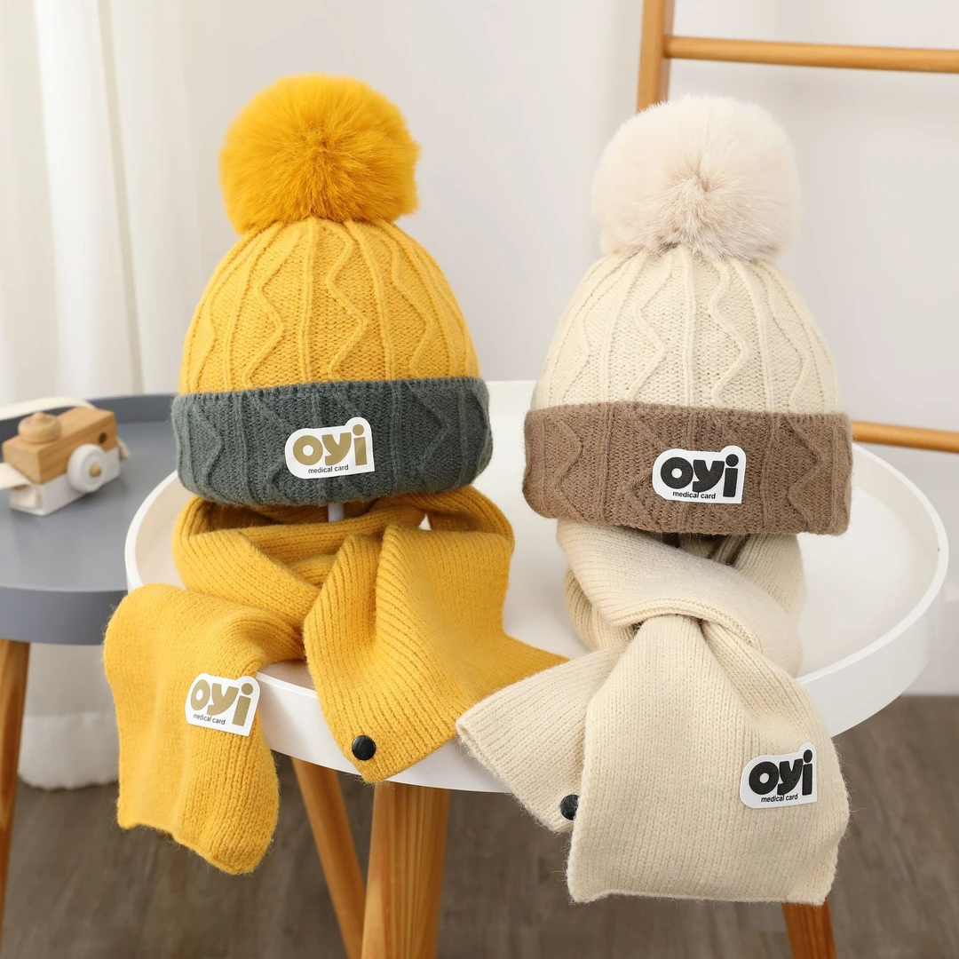 【玟悦】围巾套装宝宝毛线帽秋冬男女童加绒保暖针织帽幼儿园冬季