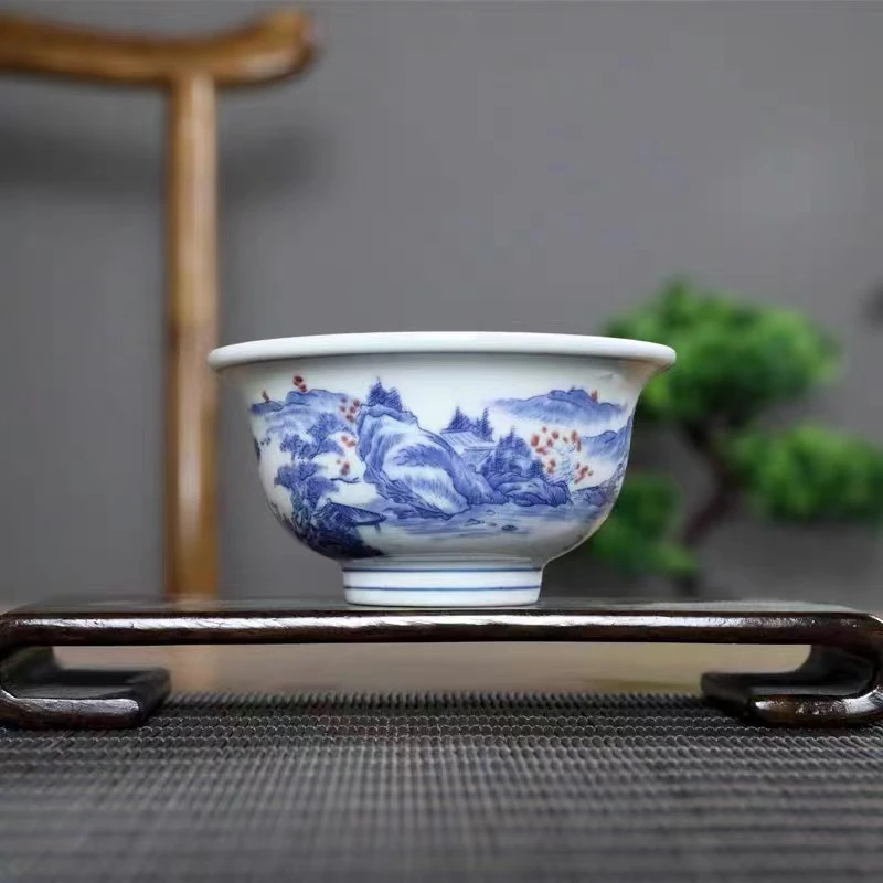 景德镇高端青花瓷压手杯主人杯单杯陶瓷茶碗纯手工手绘柴窑普洱杯