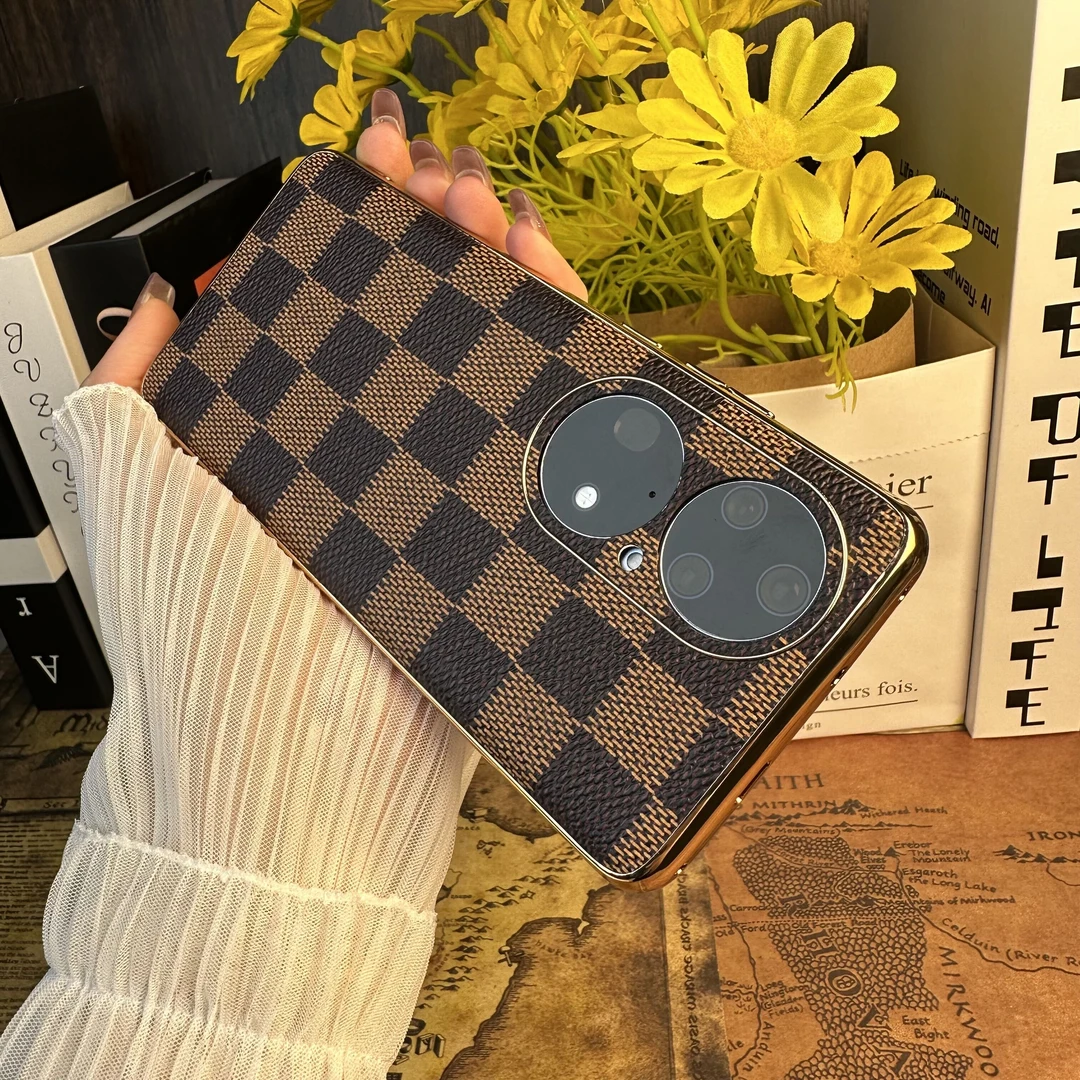 适用华为P50手机壳P50Pro保护套p50e男女新款曲屏超薄素皮网红女