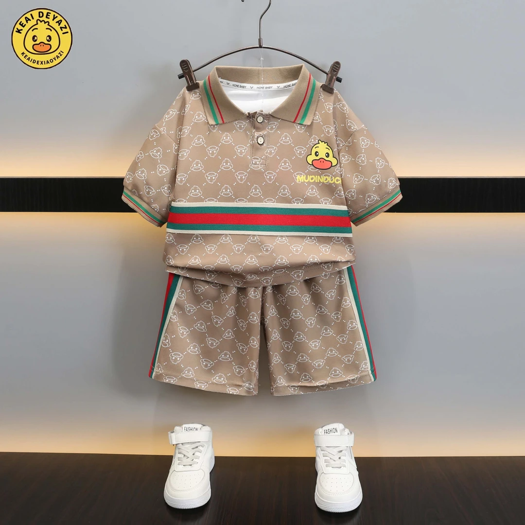 小黄鸭儿童装夏季新款polo领套装中小童男童宝宝时尚洋气两件套潮