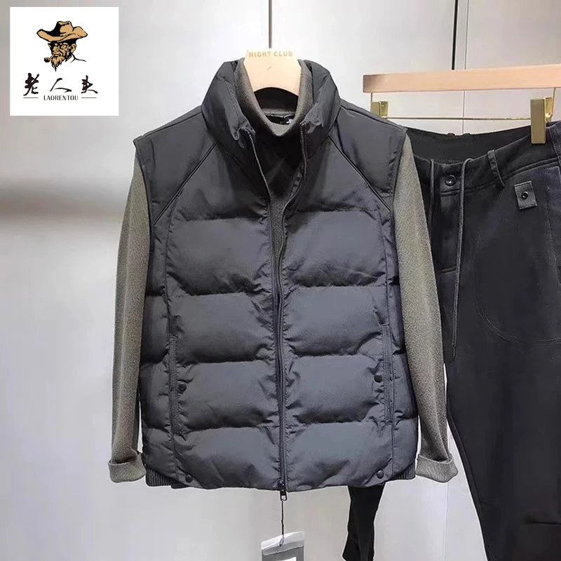 老人头简约保暖棉马甲男秋冬季新款宽松潮流百搭坎肩棉服外套男款