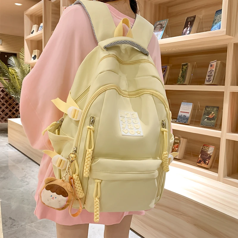 高颜值书包女初中生高中大学生日系ins风简约大容量双肩背包森系